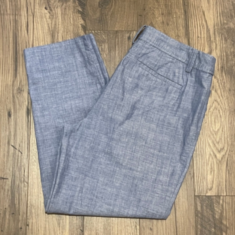 Talbots Perfect Crop Pant Blue Chambray Cotton Straight Leg Trousers Size 8